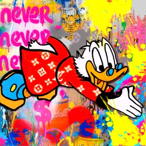Einzelstck-Hommage-an--Dagobert-Duck-Never-give-up-Part-4--70x70-cm