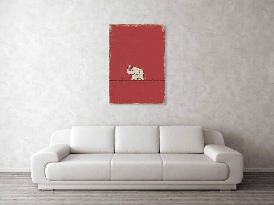 Bild 1 von Minimalismus Abstrakt einsamer winziger Elefant Rot - Edition of 50