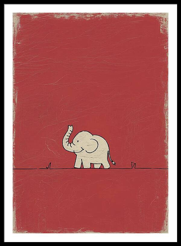 Bild 1 von Minimalismus Abstrakt einsamer winziger Elefant Rot - Edition of 50