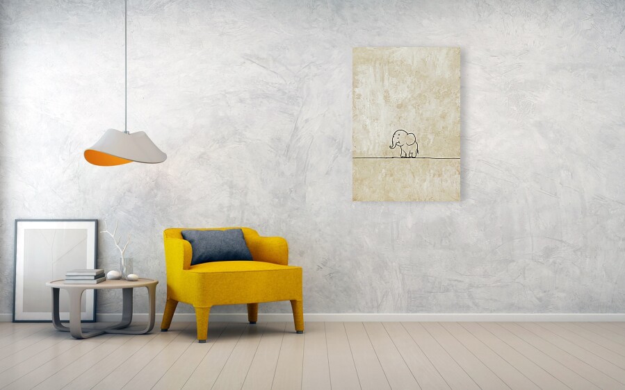 Bild 1 von Minimalismus Abstrakt einsamer winziger Elefant creme beige - Edition of 50