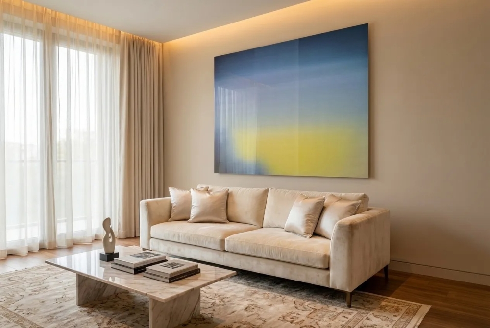 Bild 1 von Einzelstück! Abstrakte Farbfeldmalerei Blau  / (Größe) 60 % Rabatt 100 cm x 90  cm Acrylglas