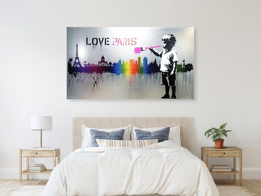 Bild 1 von Hommage Banksy - Skyline -  I Love Paris - Silber Edition