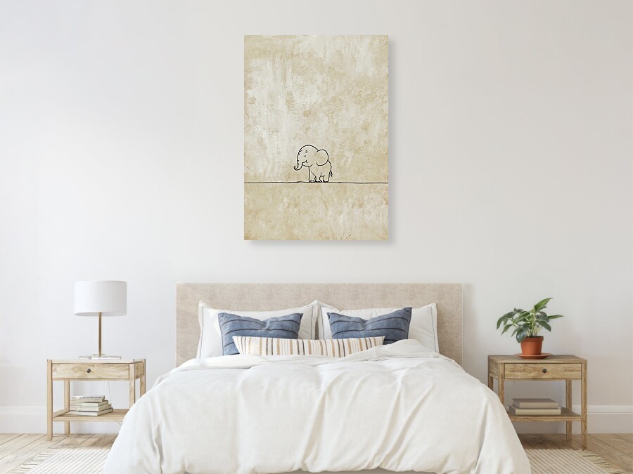 Bild 1 von Minimalismus Abstrakt einsamer winziger Elefant creme beige - Edition of 50