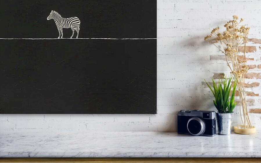 Bild 1 von Minimalismus Abstrakt einsamer winziger Zebra grau schwarz - Edition of 50