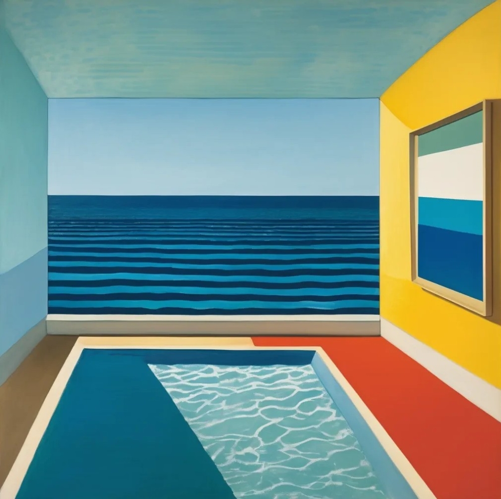 Bild 1 von Meer Pool Ausblick Farbfeldmalerei - Art Deco Feb 07 by Team W 32  / (Größe) 100 cm x 100 cm 250 g matt Fotopapier