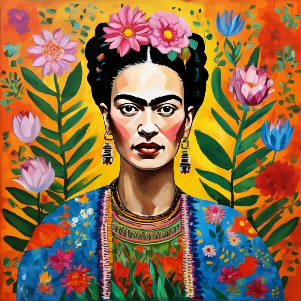 Bild 1 von Hommage Frida Kahlo Flower Brown 90 cm x 90 cm Leinwand