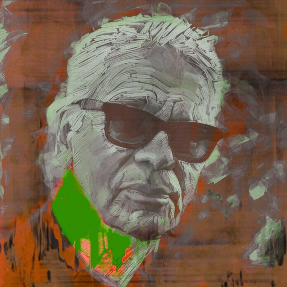 Bild 1 von Hommage Karl Lagerfeld - Edding Art Browm Part 2  by Felix von Altersheim  / (Größe) 70 cm x 70 cm 5 mm Acrylglas XT weiss/kaschiert 100 % inkl. Halterungen beigelegt
