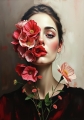 Abstrakte Weibliche Portrait - Farbe Rot Flora 06