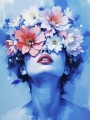Abstrakte Weibliche Portrait - Farbe Blau Flora 12