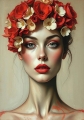 Abstrakte Weibliche Portrait - Farbe Rot Flora 05
