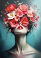 Abstrakte Weibliche Portrait - Farbe Rot Flora 03