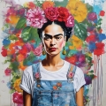 Hommage Frida Kahlo Flower 90 cm x 90 cm Leinwand