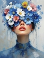 Abstrakte Weibliche Portrait - Farbe Blau Flora 09
